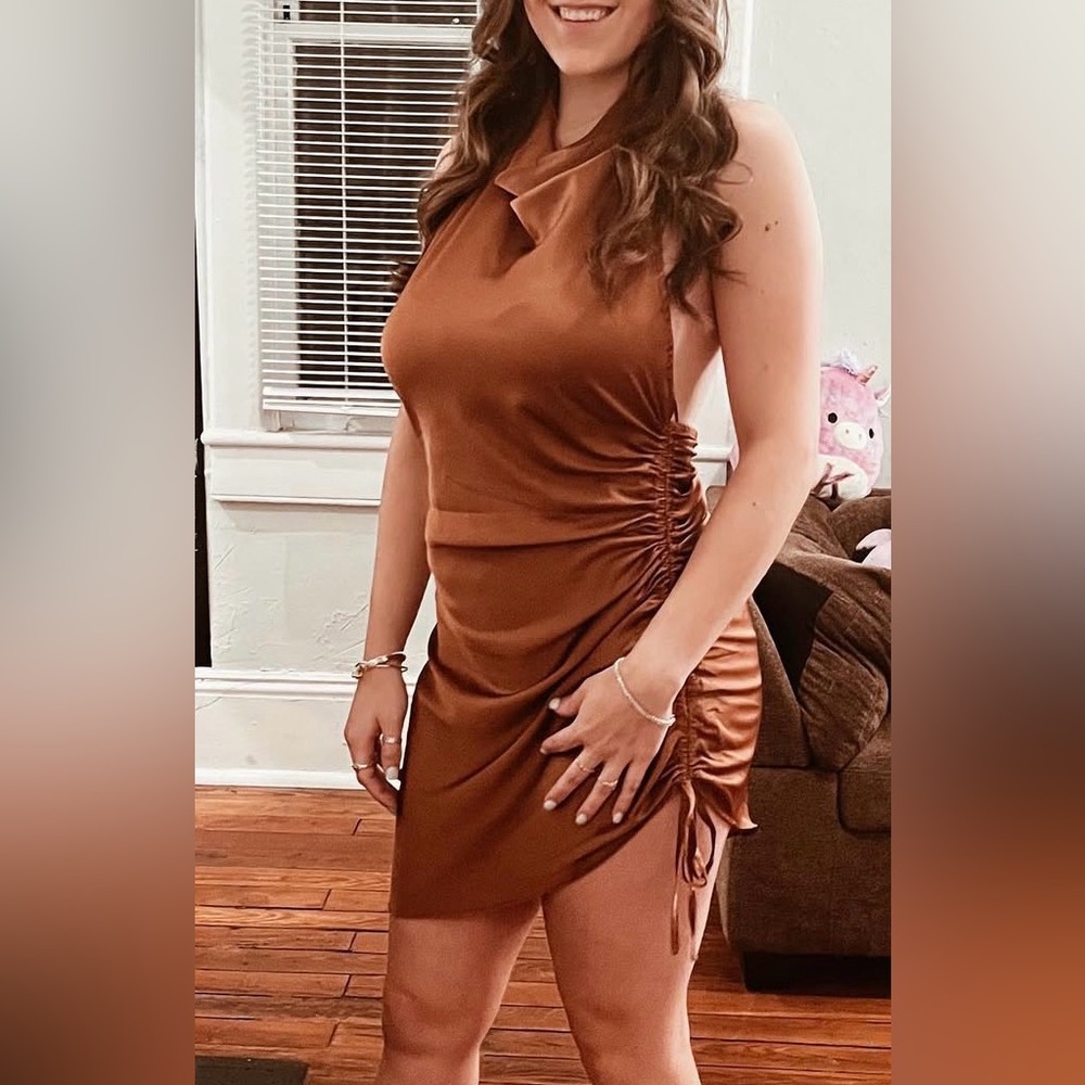 Elegant Brown Ruched Dress